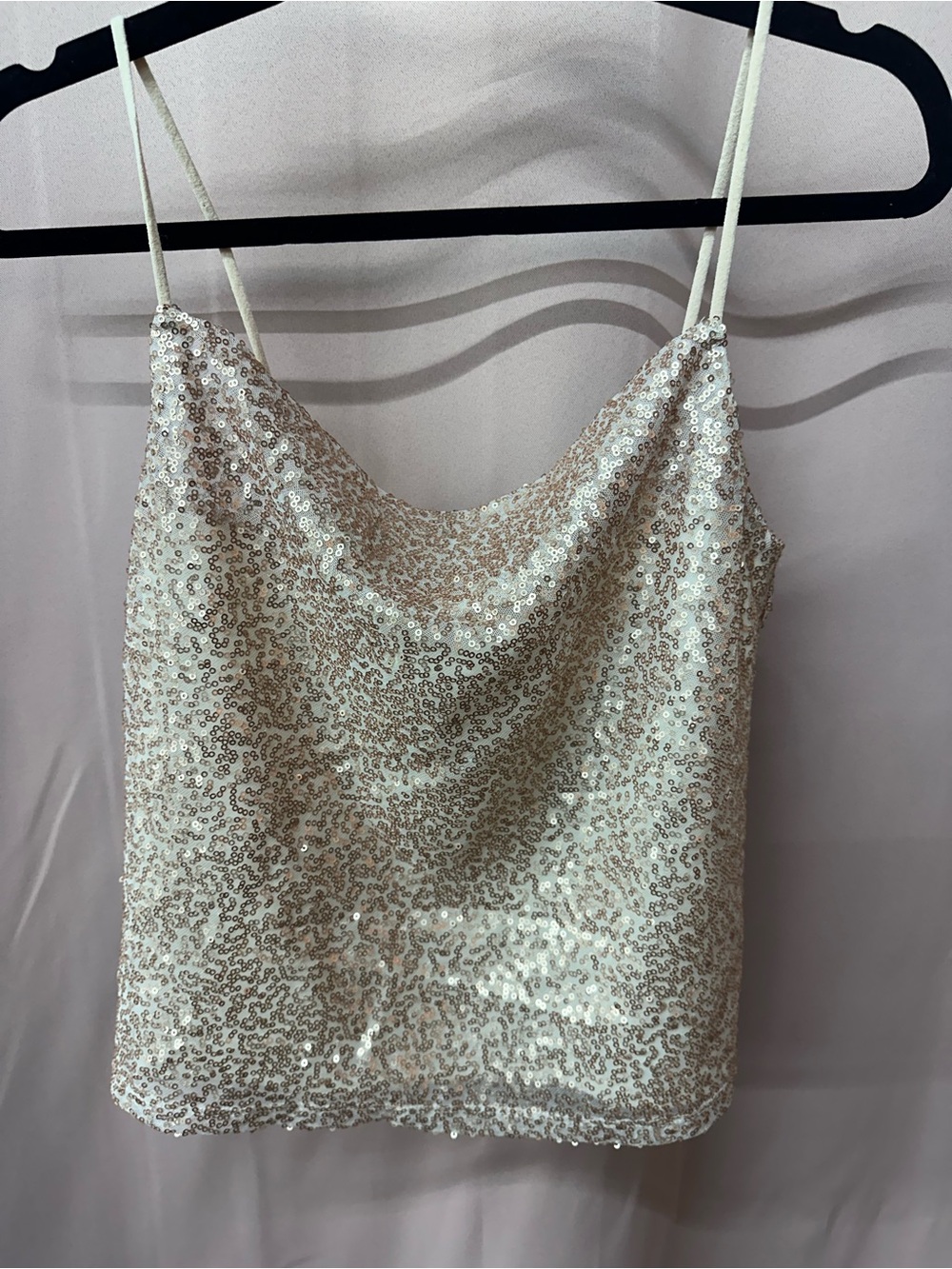American Eagle Outfitters Champagne Sequin Cowl Neck Tank